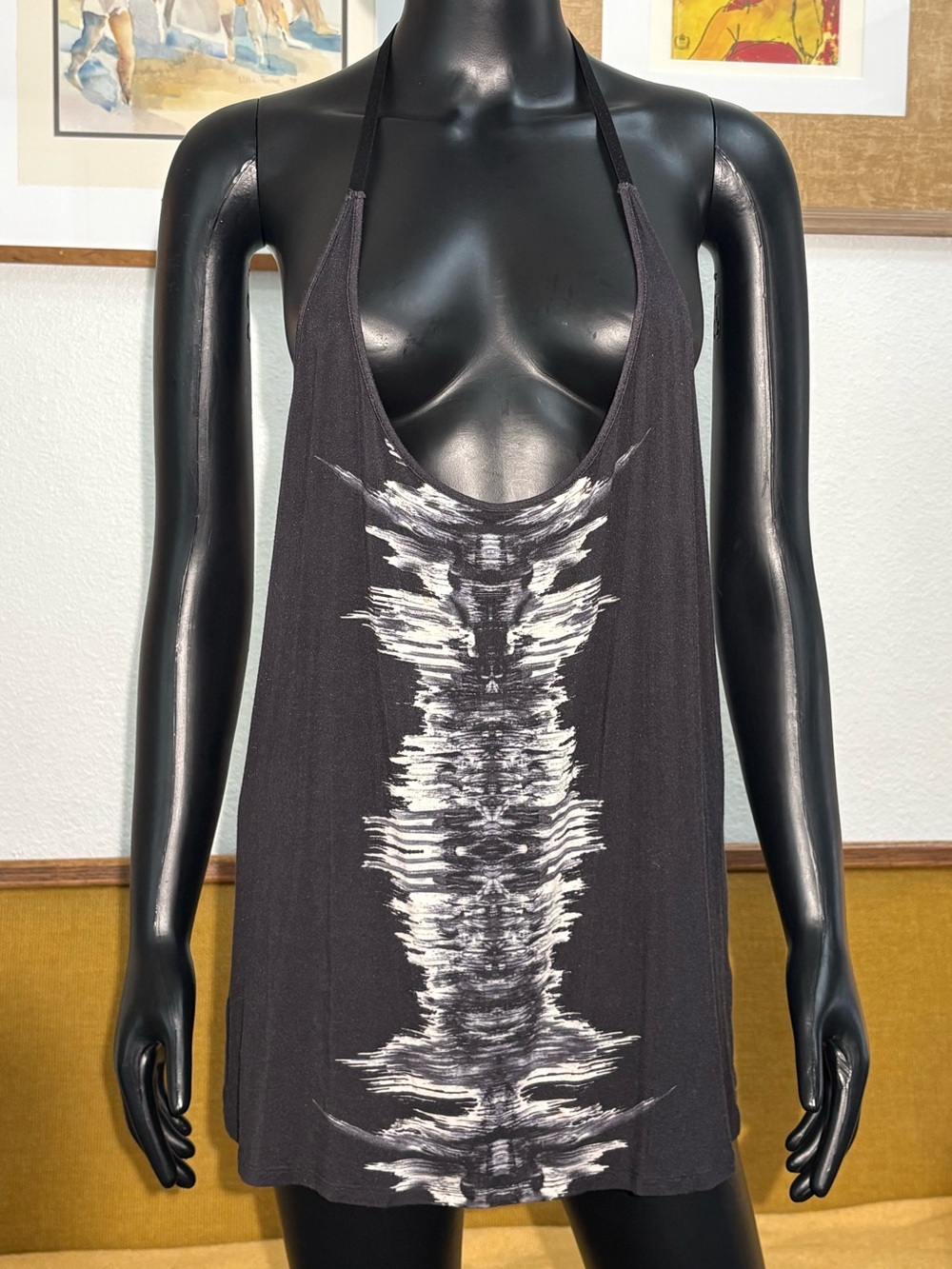 Haute Hippie Black & White Tie-Dye Racerback Tank Dress / Tunic